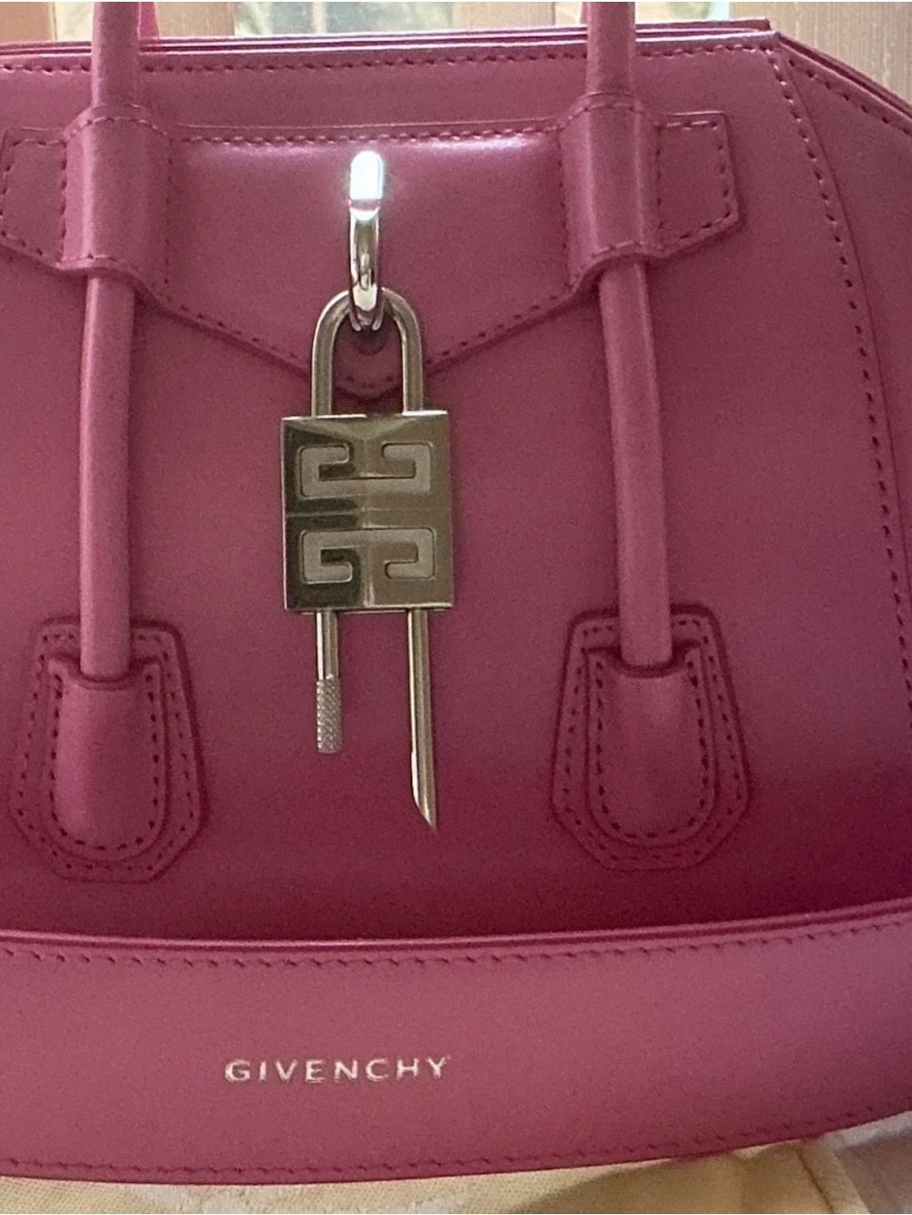 Givenchy Pink Leather Mini Antigona Crossbody with Silver-Tone Padlock
